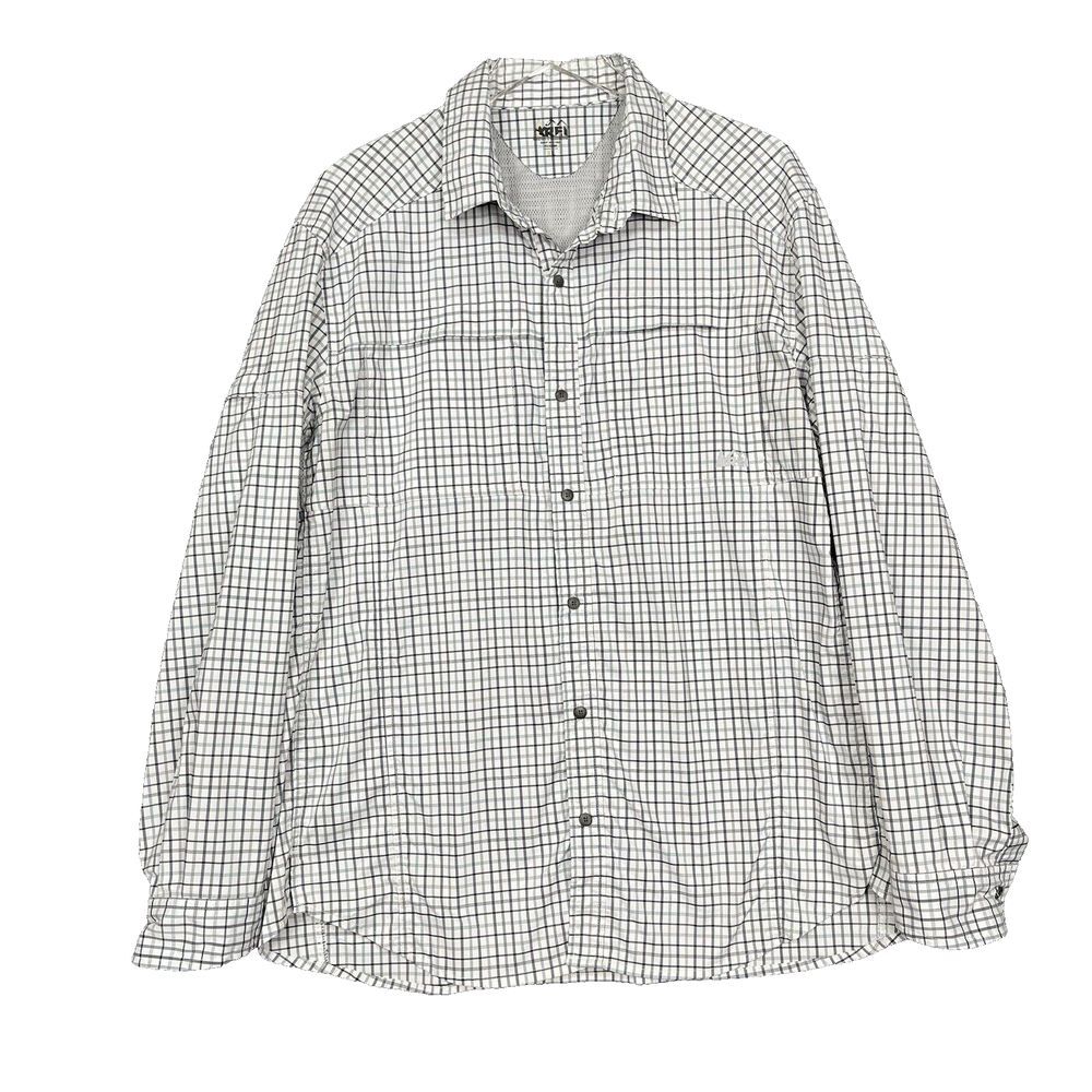 REI Shirt Mens XL White Blue Plaid Vented Fishing Outdoor Button Down Gorpcore‎